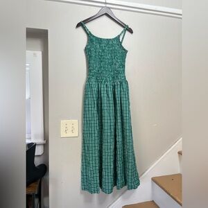 All Row Smocked Plaid Midi Dress